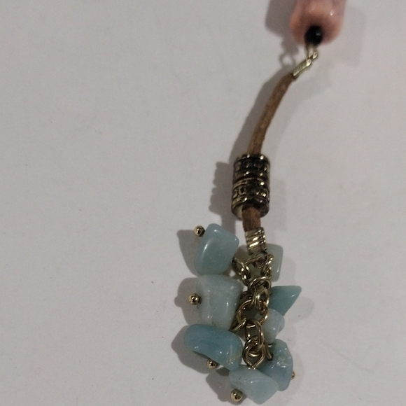 🌟 Gold-Tone Brown Cord Colorful Beaded Necklace w/ Beads Cluster Pendant, Chic - Picture 9 of 12